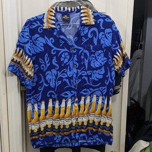 Corona Extra Men's Aloha Hawaiian Button Down Short Sleeve Shirt Size Large
